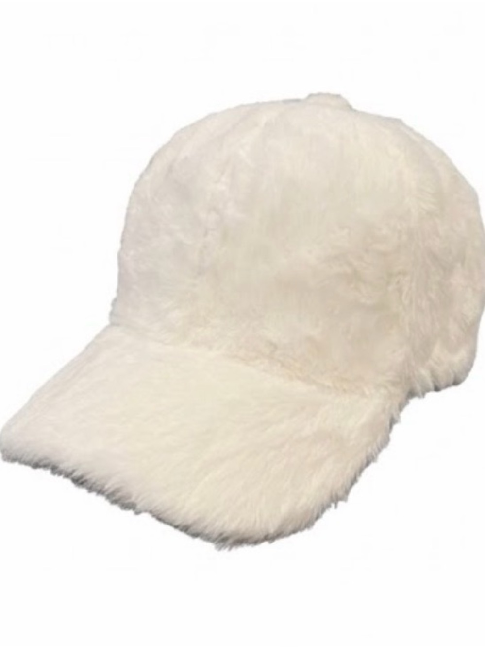 Large Plush Faux Fur Baseball Cap - White